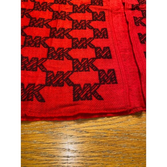 Michael Kors Red & Black Monogram Wool Poncho Shawl Wrap - Picture 3 of 4